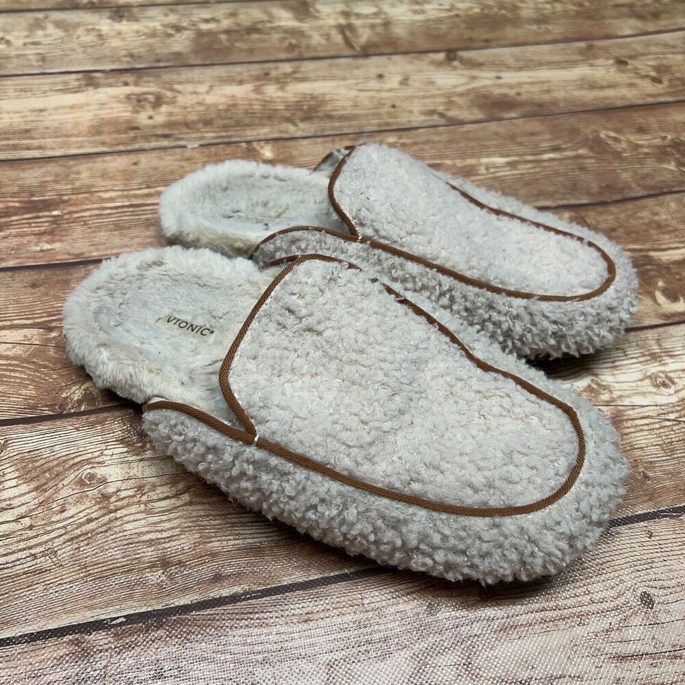 Vionic Caressa White Faux Fur Lined Slippers House Shoes Womens Size 6 EU 37